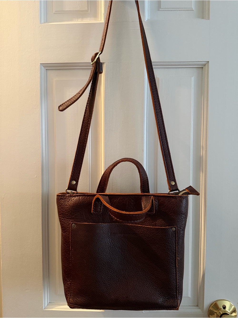 Portland leather mini crossbody tote in Coldbrew